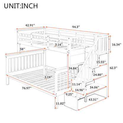 Stairway Bunk Bed With Storage And Guard Rail For Bedroom
