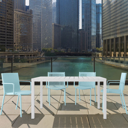 4 Modern Stackable Armchair Matched With Long Table