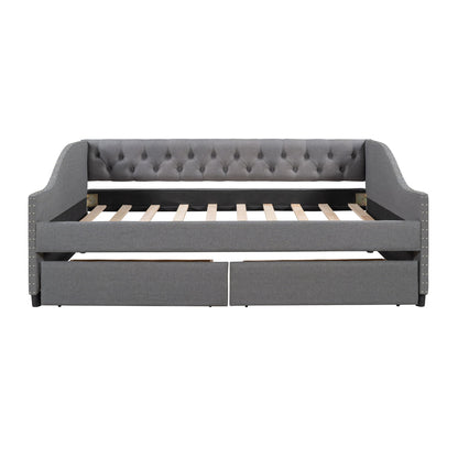 Upholstered Daybed With Two Drawers, Wood Slat Support