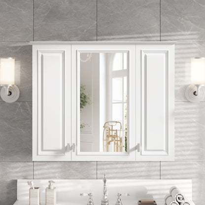 Wall Mounted Mirror Cabinet With 5 Adjustable Shelves, Rectangular Storage For Bathroom - White