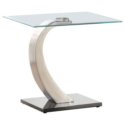 Terrell - Satin Rectangular Glass Top End Table - Silver