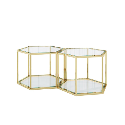 Modern Coffee Table With Double Layer Tempered Glass And Polygonal Design
