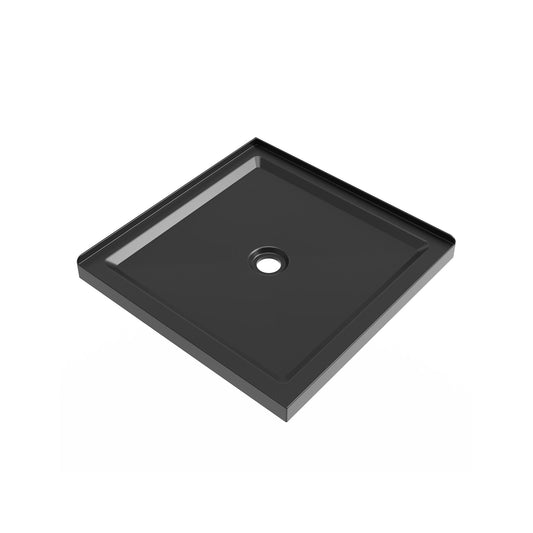 Shower Base, Anti Slip Center Drain Double Threshold - Black
