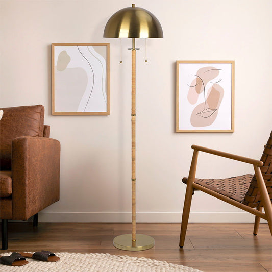 Allure - 2 Light Floor Lamp, Gold, Natural Tube, Double On / Off Pull Chain - Gold / Rattan
