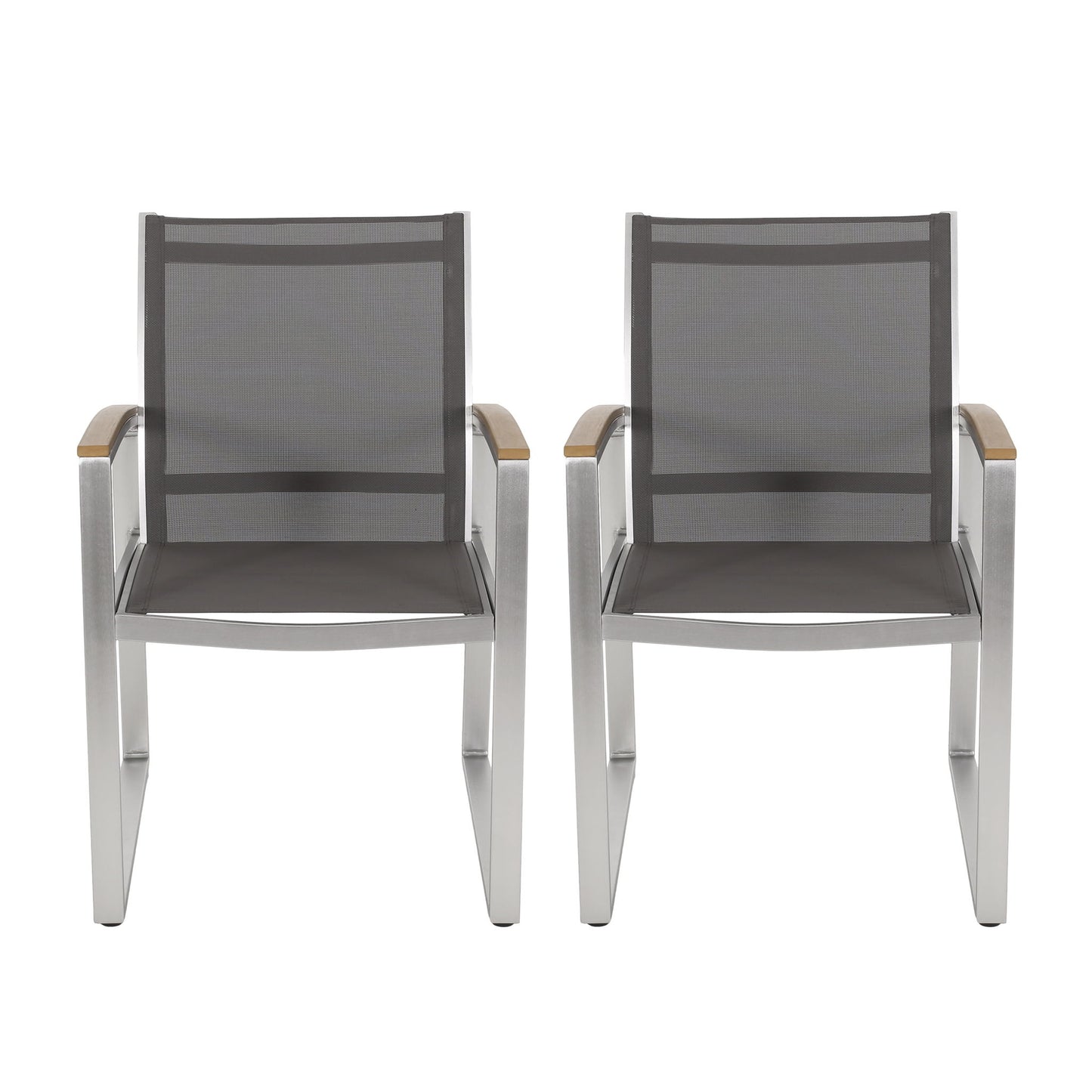 Poetic - Outdoor Dining Chair With Faux Wood Arms And Aluminum Frame (Set of 2) - Gray