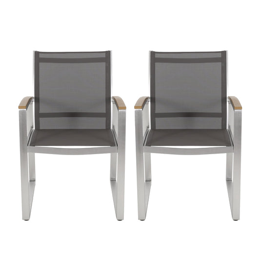 Poetic - Outdoor Dining Chair With Faux Wood Arms And Aluminum Frame (Set of 2) - Gray