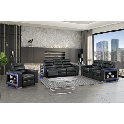 Yamein - Power Reclining Sofa With Bookcase Arms And LED Lights - Charcoal