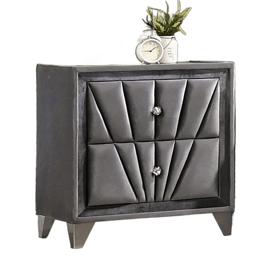 Nightstand, 2 Drawer Upholstered Frame - Gray