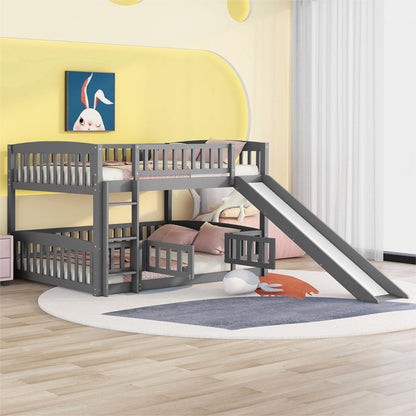 Low Bunk Bed With Slide, Fence And Ladder