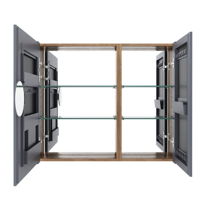 33.56" Wall Mounted Bathroom Cabinet With Adjustable Shelves - Imitative Oak