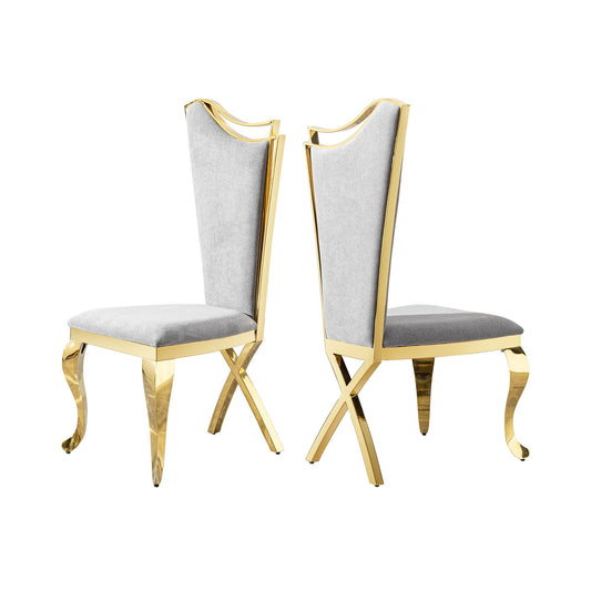 Gorgeous Streamlined High Back Fabric Stainless Steel Dining Chair (Set of 2) - Gold / Gray
