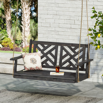 Alejandro - Acacia Wood Porch Swing With Slat Panel Seating