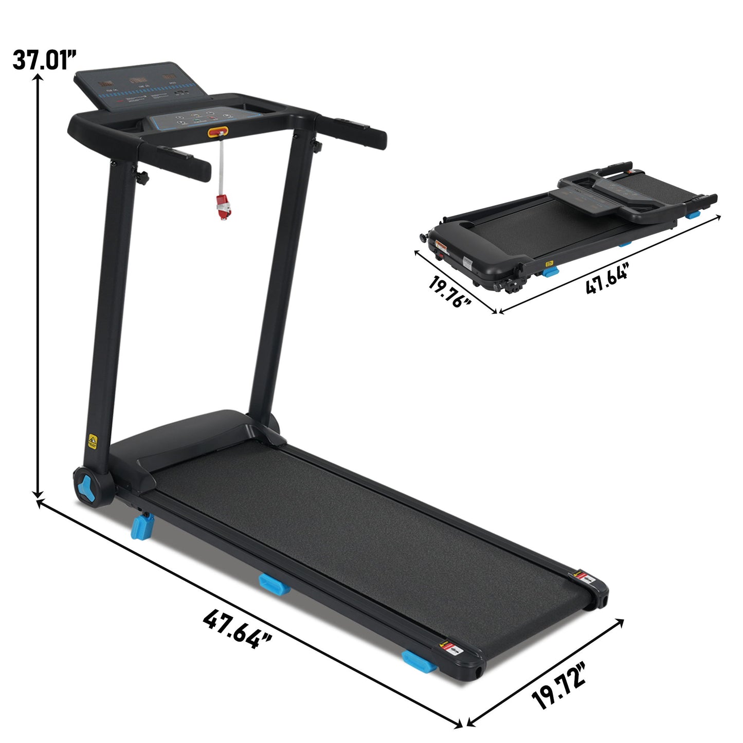 Folding Treadmills For Home Small, 3.0Hp Portable, 10Mph Walking Pad With Incline, Bluetooth, Heart Rate Sensors, Charge Station - Black