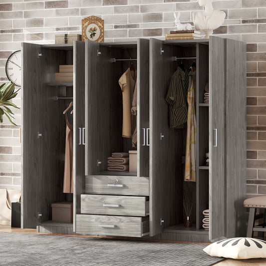 6 Doors Wardrobe Storage For Bedroom, With Big Drawers