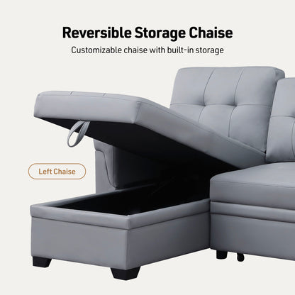 Lexi - Vegan Leather Modern Reversible Sleeper Sectional Sofa With Storage Chaise