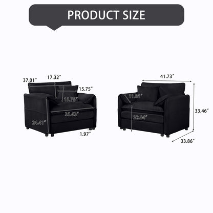 Modern Chenille Oversized Accent Chair, Comfy Single Sofa With Large Seat (Set of 2)