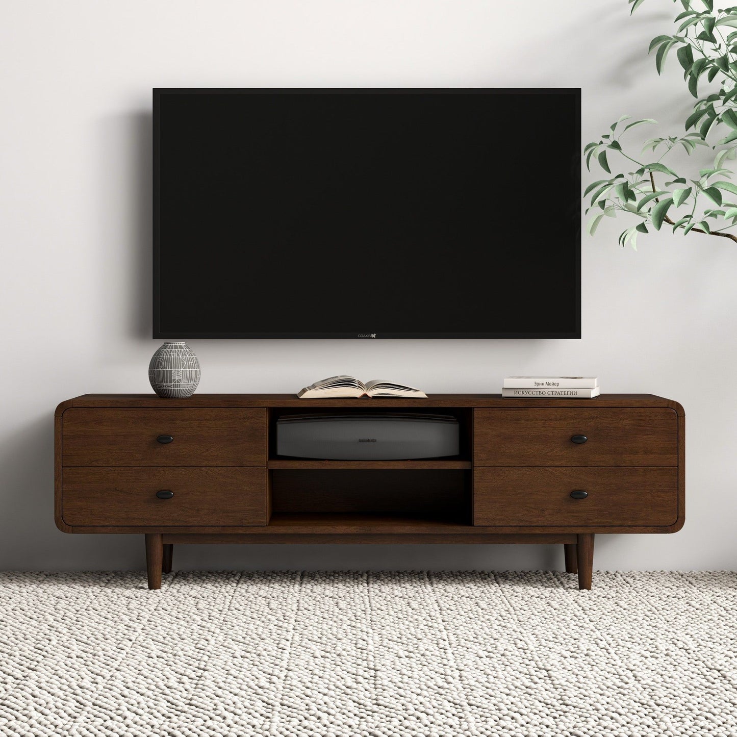 Alexa - Mid-Century Modern Style TV Stand - Dark Brown / Wood