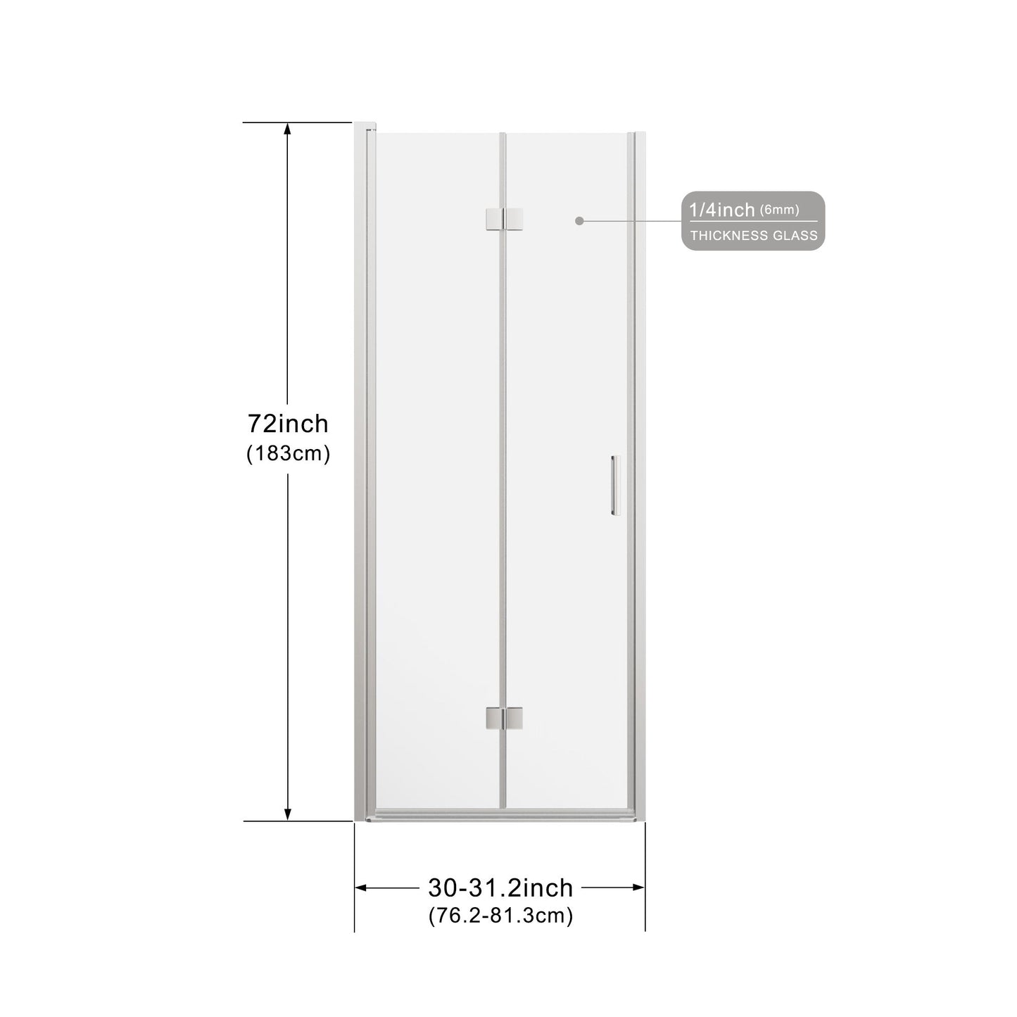 Frameless Bi Fold Shower Doors 30" W X 72" H - Chrome