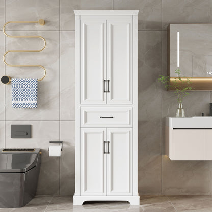 Freestanding Bathroom Vanity, Elegant Design With 4 Doors & 1 Drawer, Adjustable Shelves, Damping Hinges - White