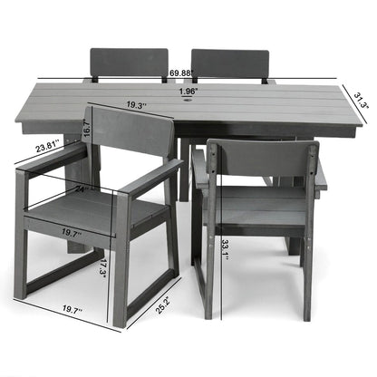 5 Piece Outdoor Dining Set, Table With Umbrella Hole And 4 Armrest Chairs