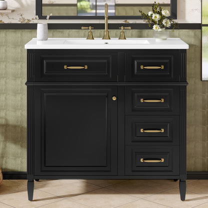Modern Bathroom Vanity With Sink Top, Flip Drawer Design