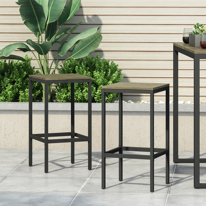 Outdoor Bar Stool With Slat Design And Metal Frame (Set of 2)