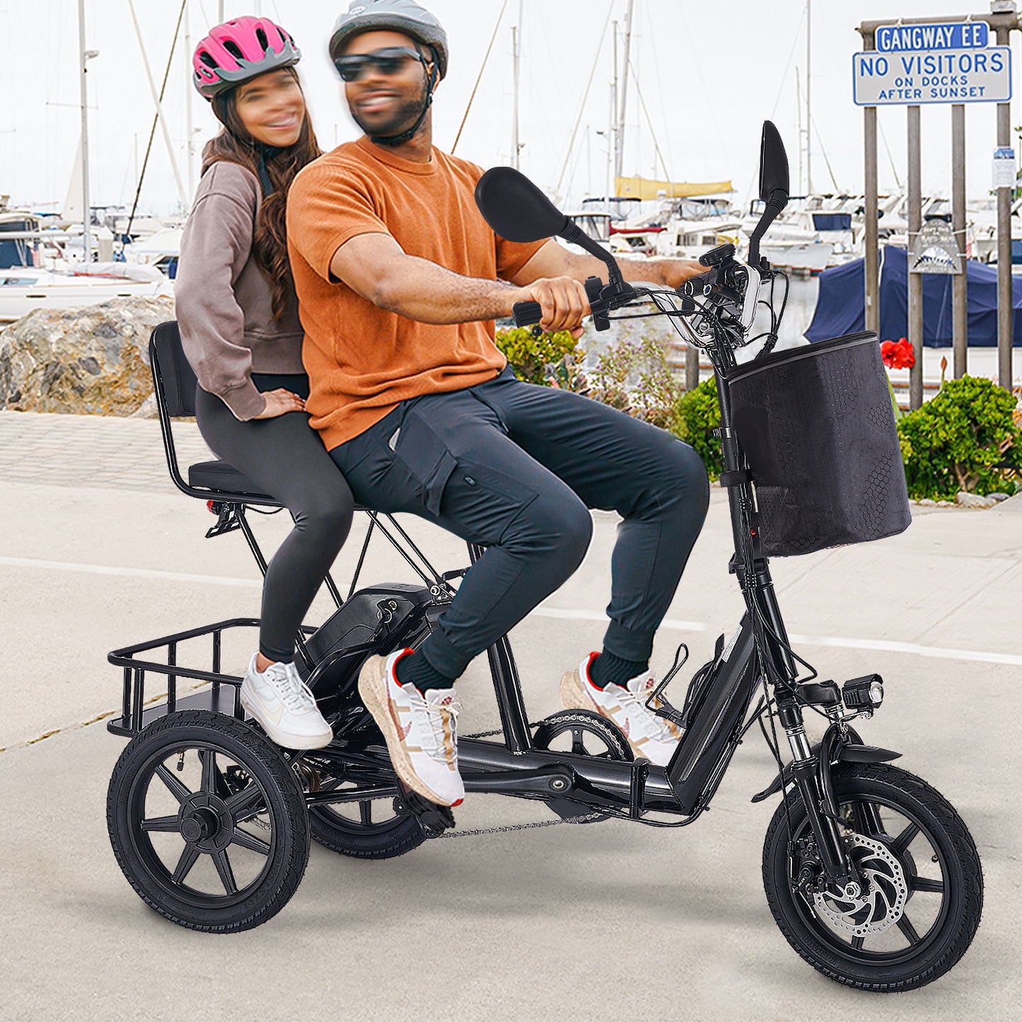 Folding Electric Trike With 350W Peak Motor, 480Wh Removable Battery, 2 Seat Design