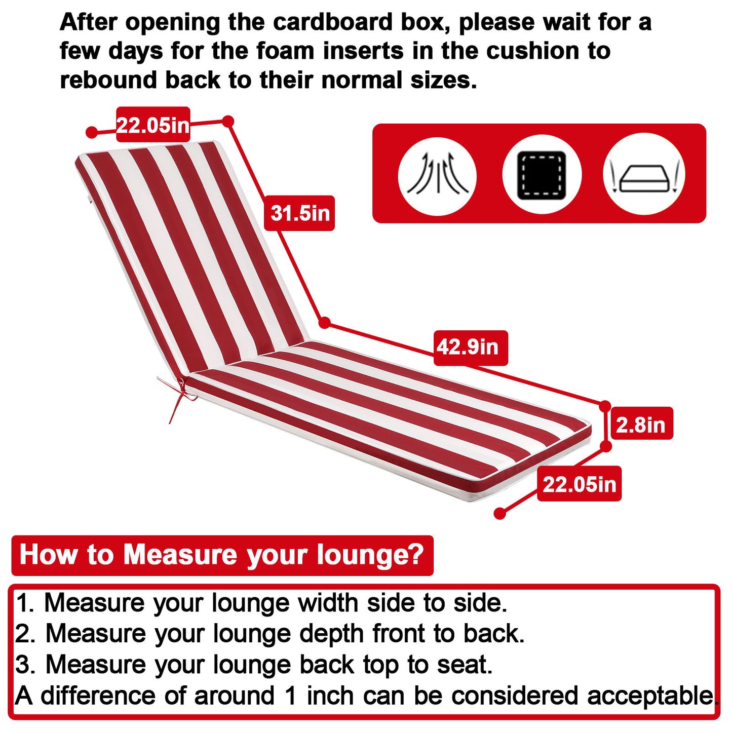 2 Pieces Set Outdoor Lounge Chair Cushion Replacement Patio Furniture Seat