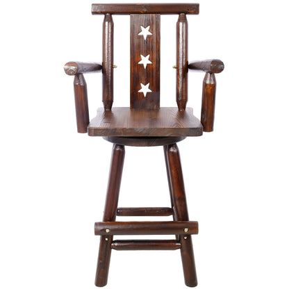 Rustic Tall Bistro Chair Decorative Star Backrest And Footrest, Fir Wood, 4 Foot - Brown
