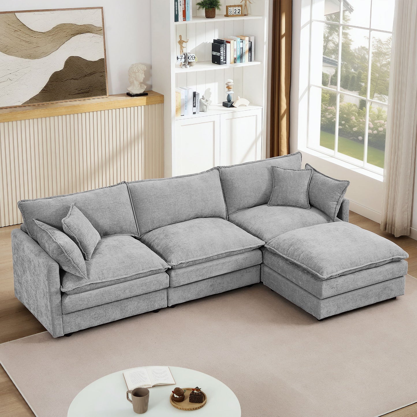 Contemporary Modular Sectional Sofa Set With Movable Ottoman
