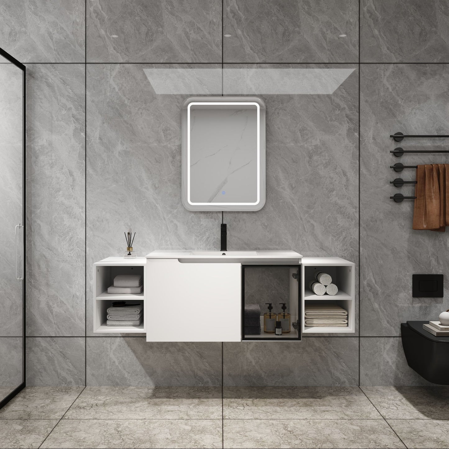 Wall Mounted Bathroom Vanity With Sink, Cabinet & Half Door