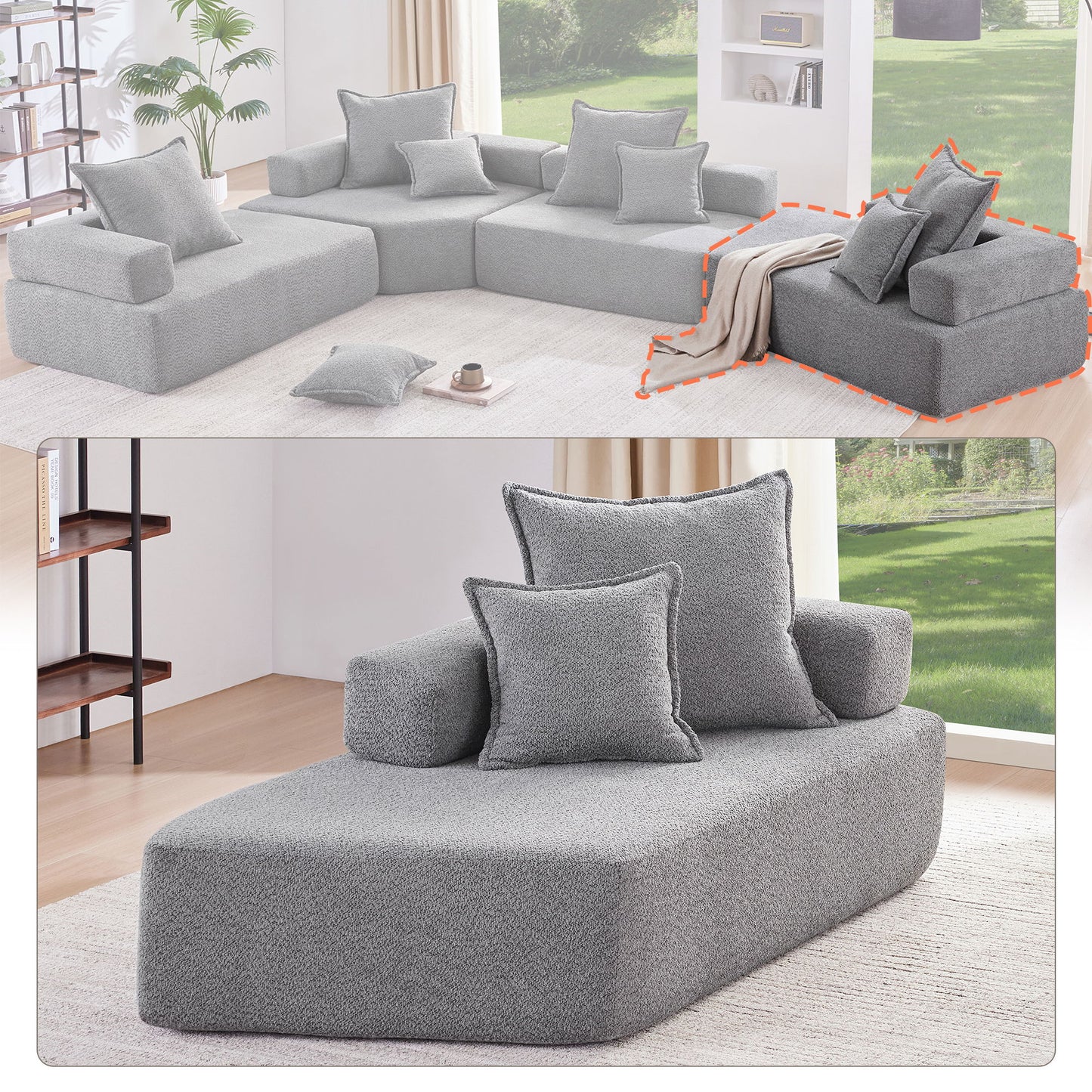 Frame For Oversized Modular U Shaped Sectional, Floor Couch Convertible Compressed Couch Spacious Foam Filled Sofa