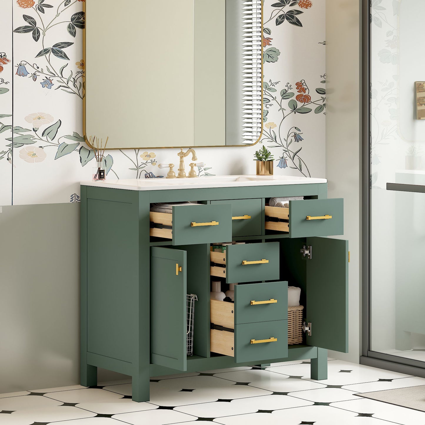 Bathroom Vanity With Sink Combo Set, Modern Bathroom Cabinet With 4 Drawers