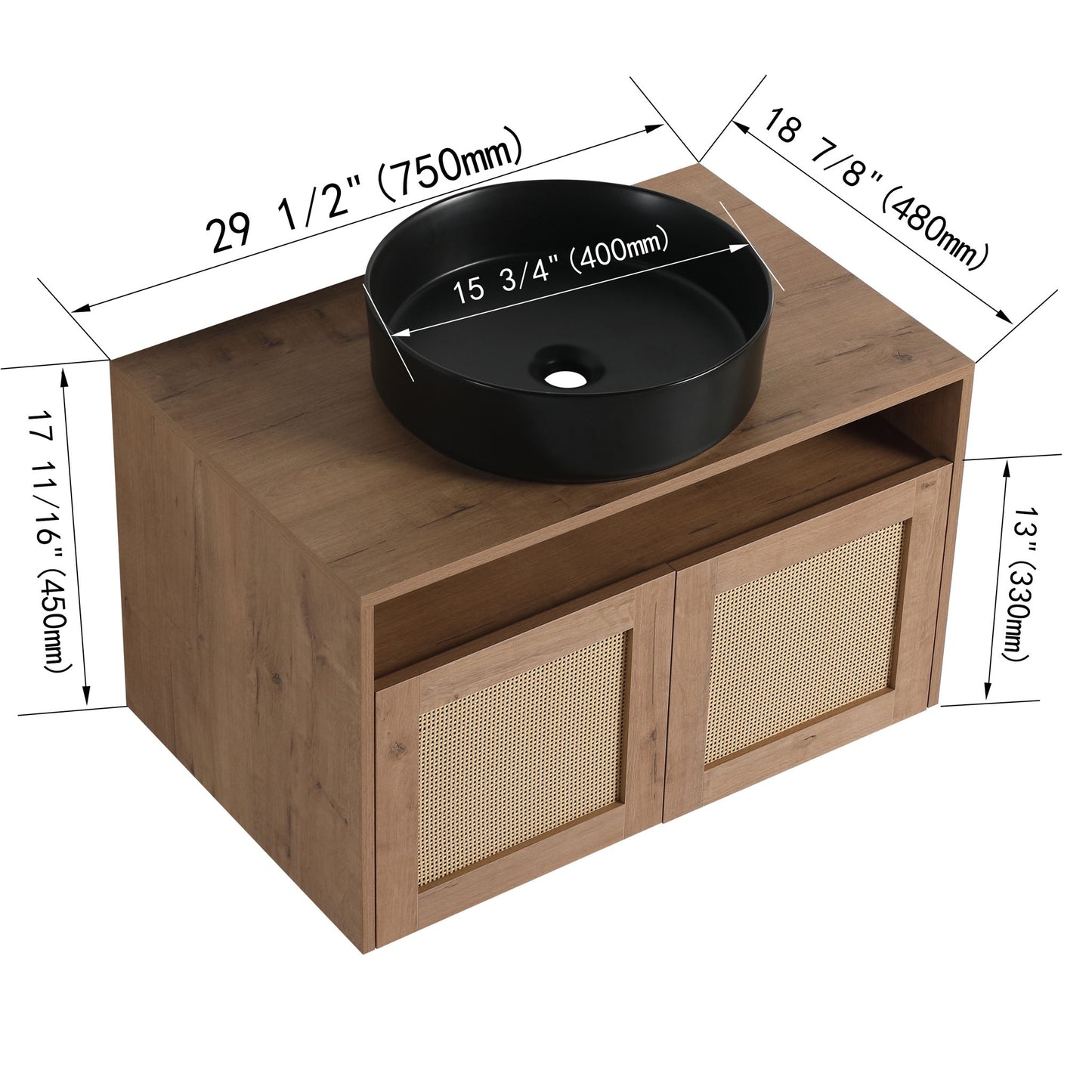 Bathroom Vanity & Art Sink, 2 Soft Close Doors, Float Mounting Design