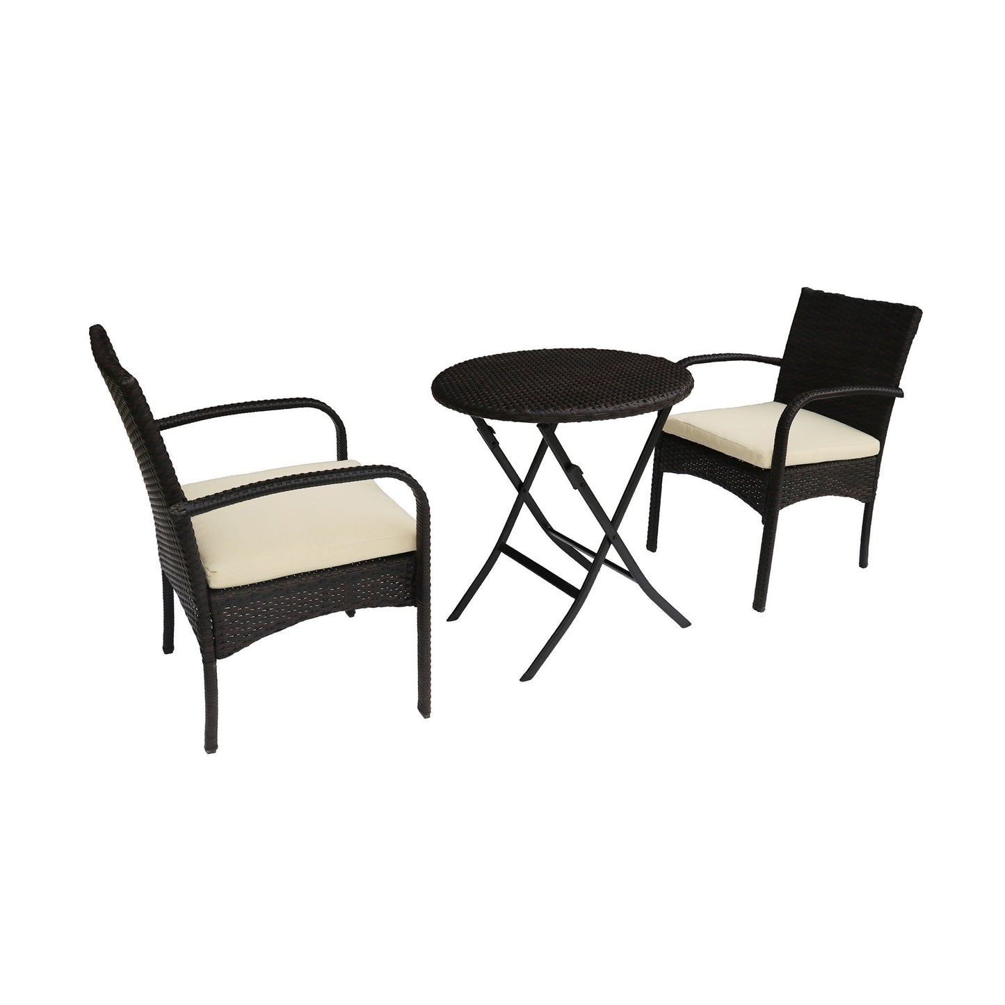 Outdoor Wicker Bistro Set With 2 Chairs - Brown Multi
