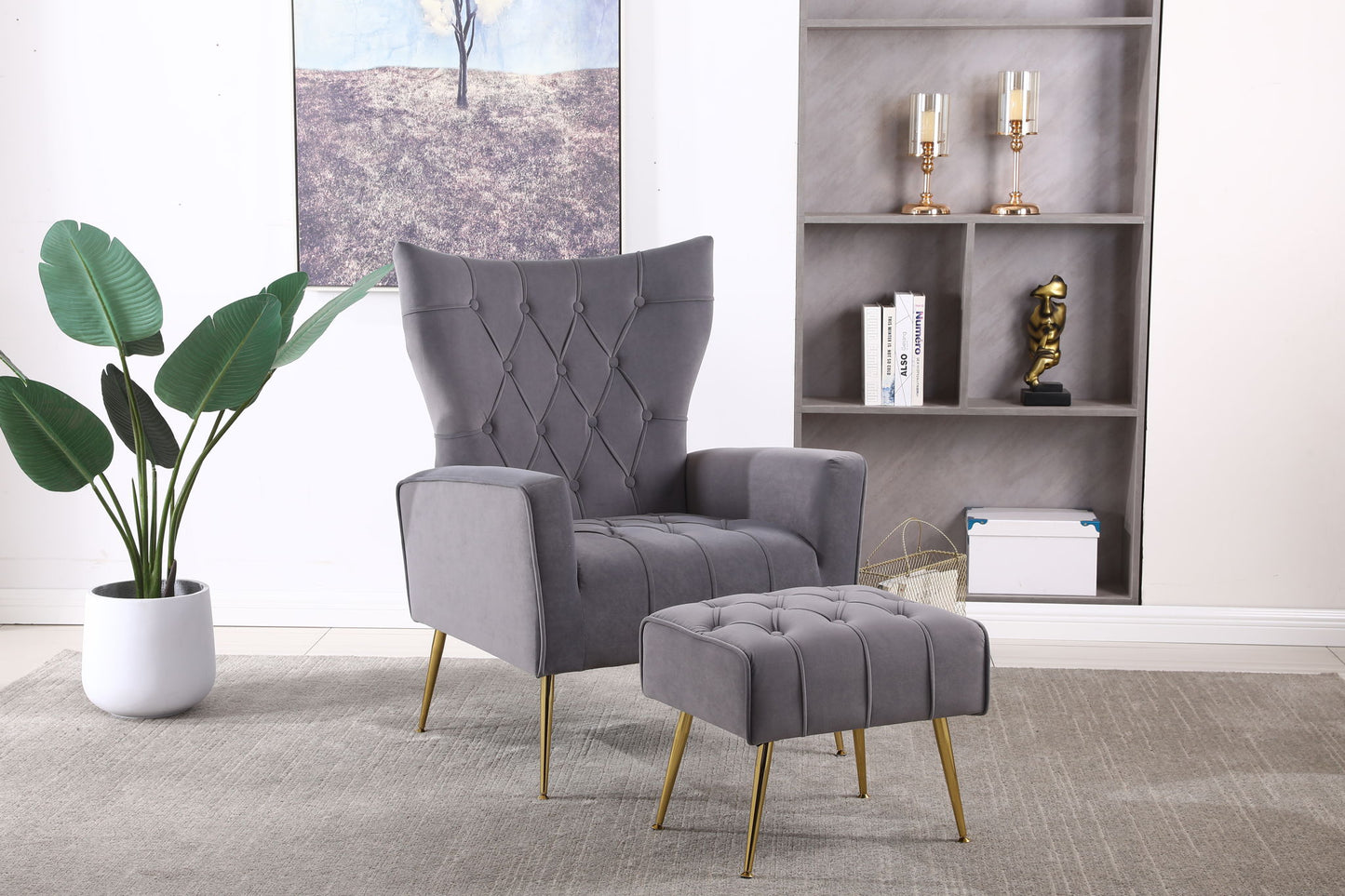 Modern Accent Chair With Ottoman, Comfy Armchair For Living Room