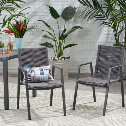 Outdoor Modern Aluminum Dining Chair Set With Rope Sea (Set of 2)