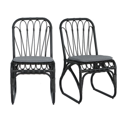 Outdoor Wicker Dining Chairs With Washable Cushion (Set of 2)