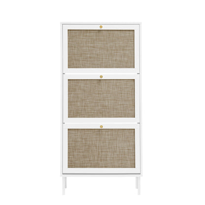 Modern Rattan 3 Door Shoe Rack Cabinet For Entryway