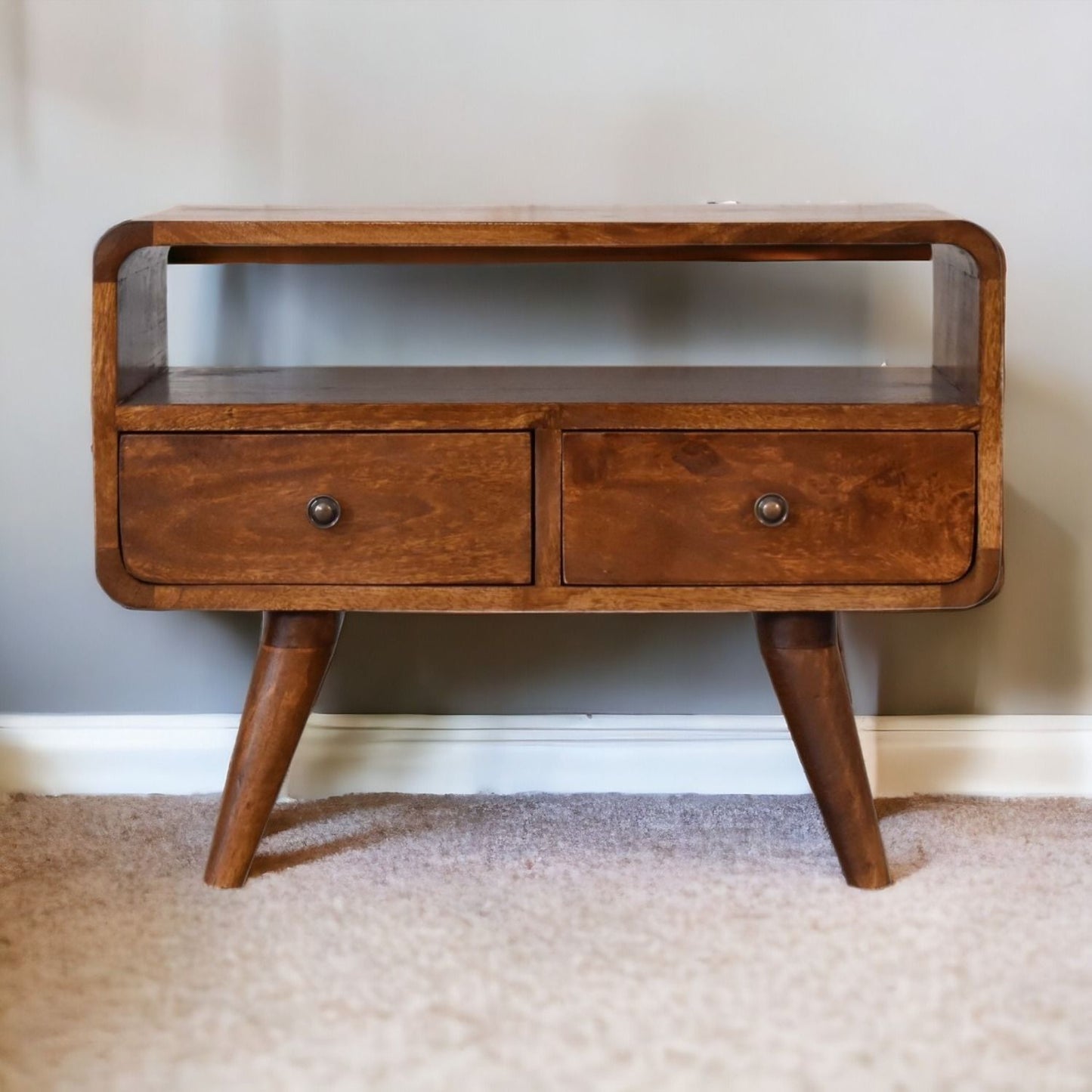 Solid Wood Curved Media Unit