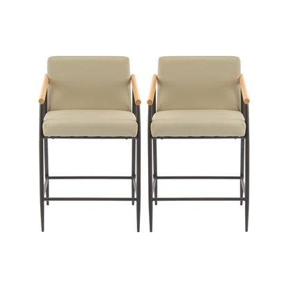 Mid Century Modern Counter Stool Set With Espresso Metal Frame - Khaki