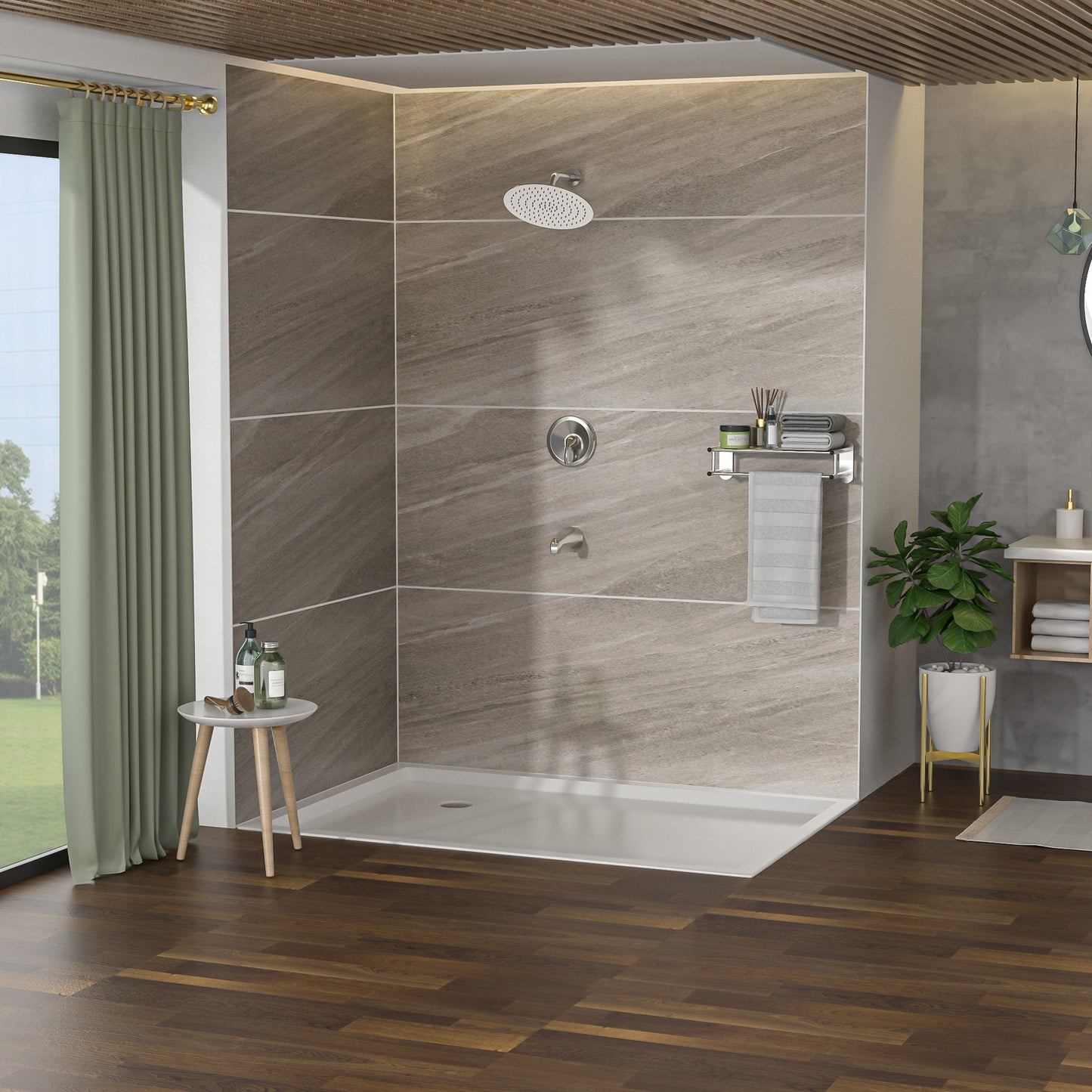 10" Round Rain Shower Head System With Waterfall Tub Spout, Wall Mounted, Stainless Steel