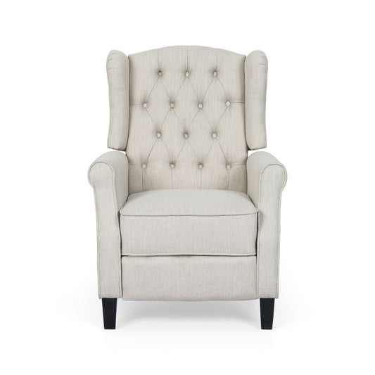 Contemporary Tufted Fabric Push Back Recliner - Beige