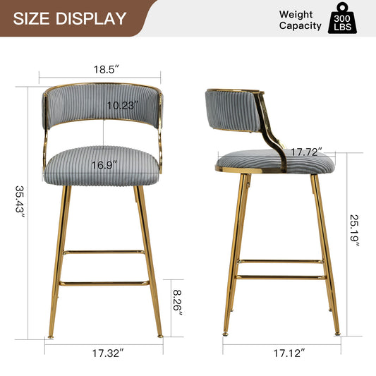 Counter Height Bar Stools With Powder Coating Base And Footrest (Set of 2) -