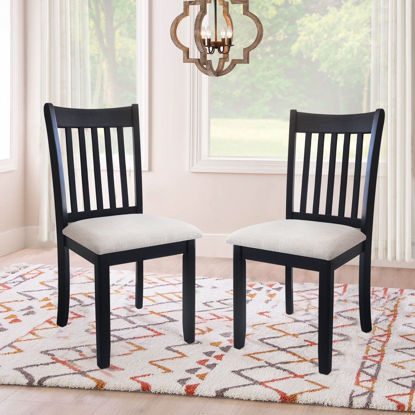 Modern Dining Chair, Wooden Back, Cushion Seats (Set of 2)