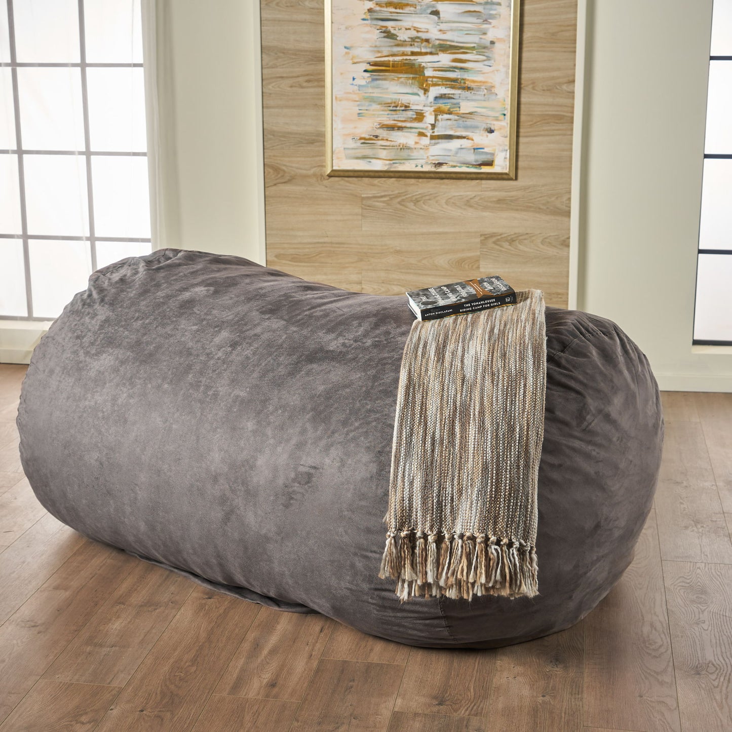 Flora - Traditional 6.5 Foot Suede Bean Bag - Charcoal