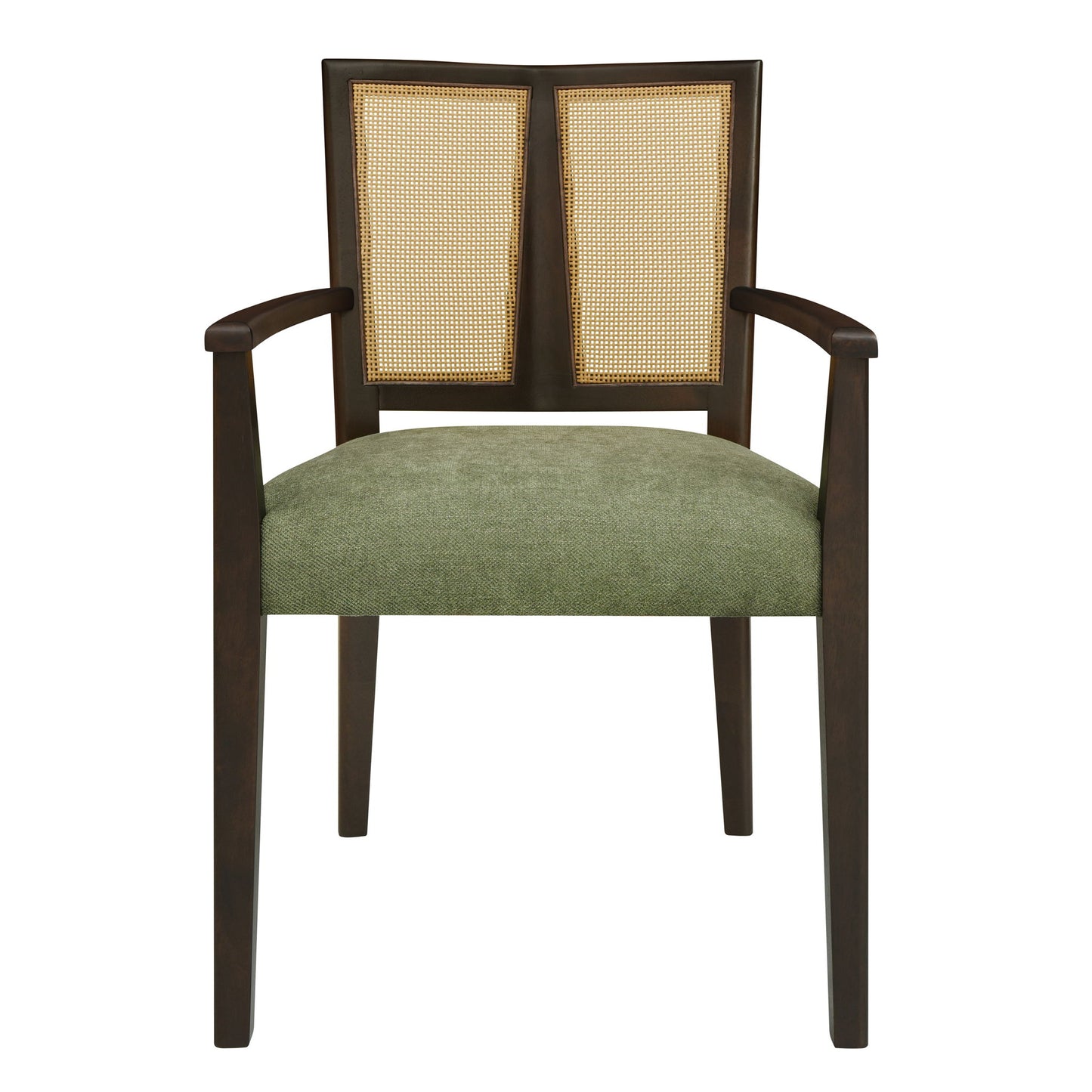 Mid Century Modern Arm Dining Chair Set With Rattan Backrest