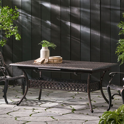 Outdoor Expandable Dining Table With Umbrella Holder, Lattice Pattern And Curved Legs - Black