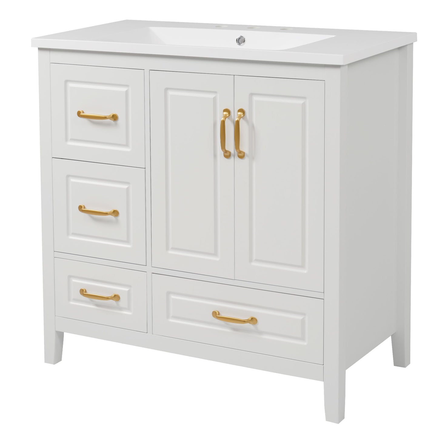 Bathroom Vanity With Sink, Soft Closing Doors & Drawers, Metal Handles