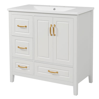 Bathroom Vanity With Sink, Soft Closing Doors & Drawers, Metal Handles